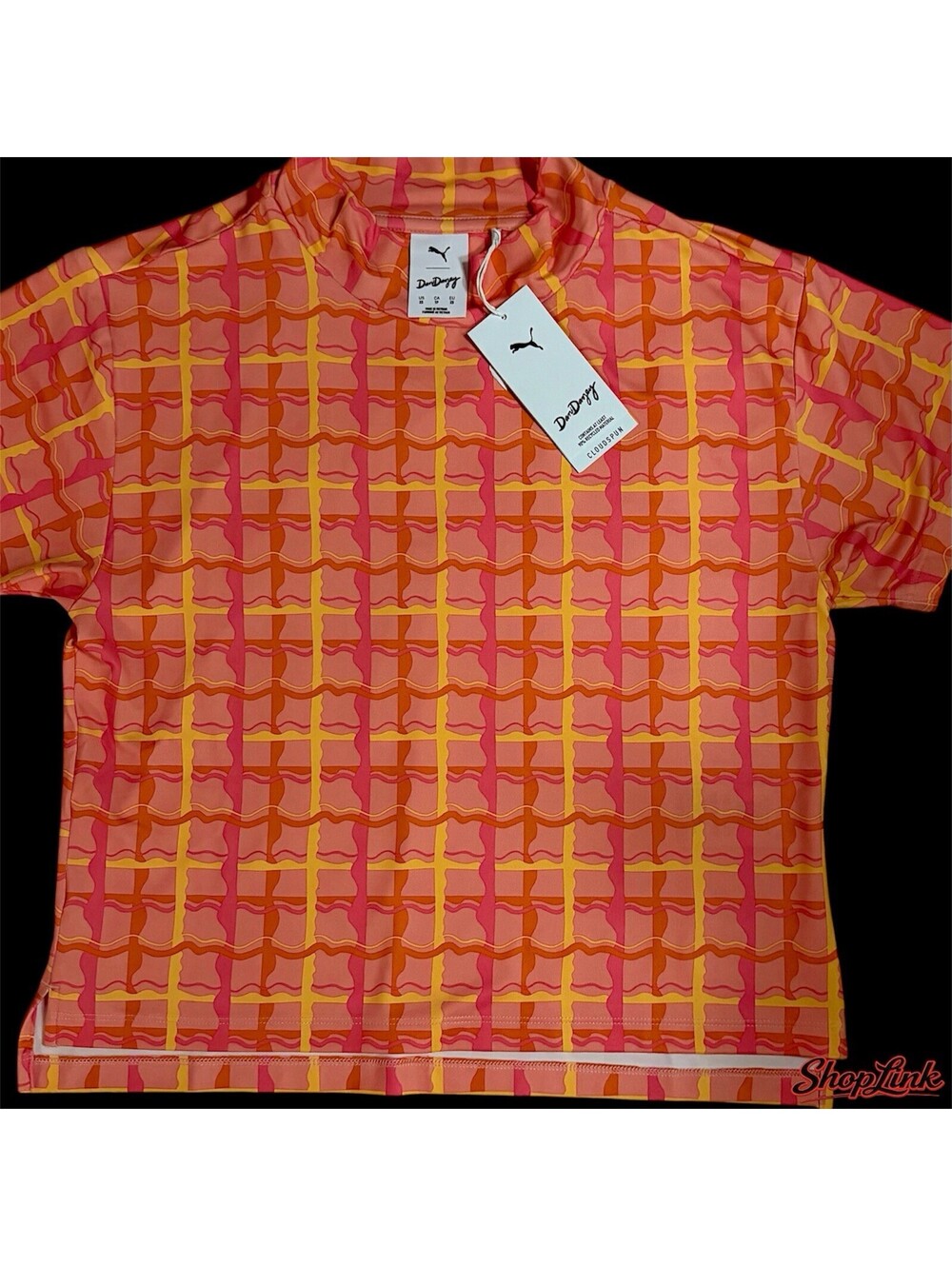 PUMA Dani Dazey Golf Shirt Womens S. Multi Cloudspun Short Sleeve Mock Neck SL